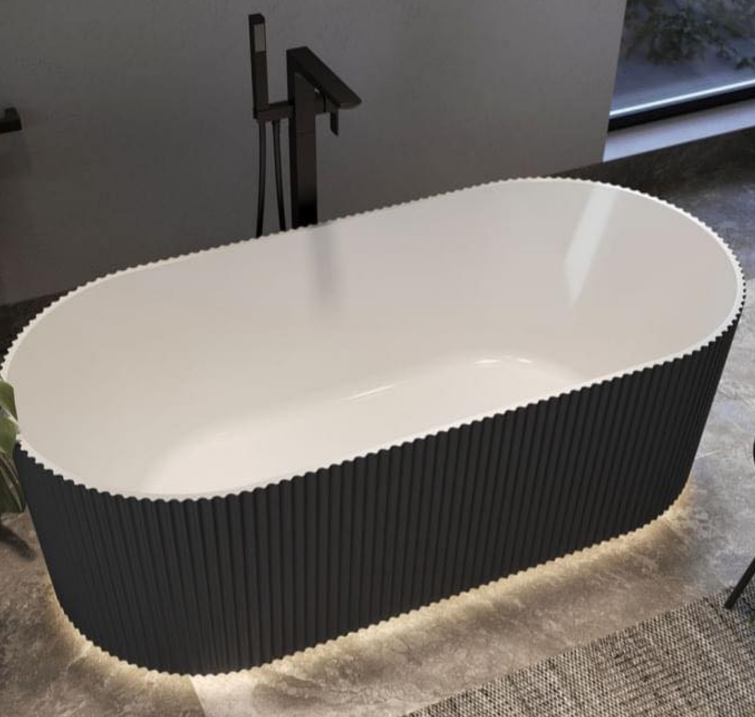 ETHIE Ribbed Black Bathtub